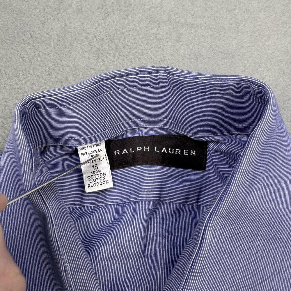 Ralph Lauren Black Label Dress Shirt Mens 15 Blue Pinstripe Classic Made Italy - Picture 3 of 13